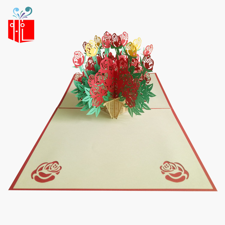 批发玫瑰花篮立体贺卡2018新款创意卡片商务贺卡员工可定制祝福