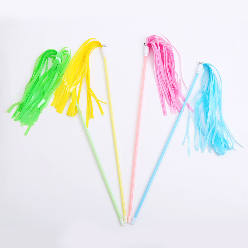马卡龙色穗穗流苏彩条逗猫棒响纸羽毛铃铛仙女棒互动玩耍宠物用品