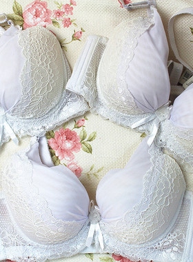 粉色少女品牌三排有钢圈柔珠宝贝白色套装含内裤文胸调整内衣38B