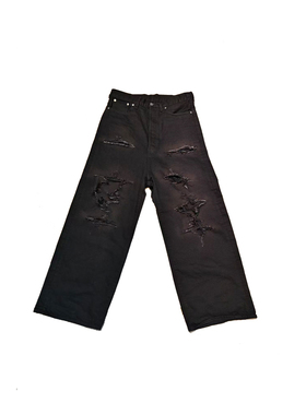 greatLAnd BLACK DENIM PANT DESTROY日产 破坏 水洗 长挡 牛仔裤