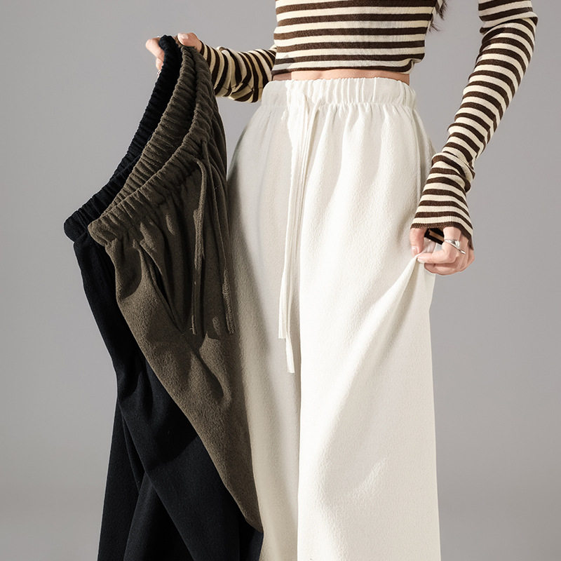 实拍复古运动裤女秋季2025新款低腰抽绳宽松直筒垂感休闲阔腿