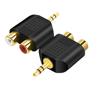 镀金3.5mm公转双莲花母头音频转接头线 3.5mm一分二2RCA母转换头