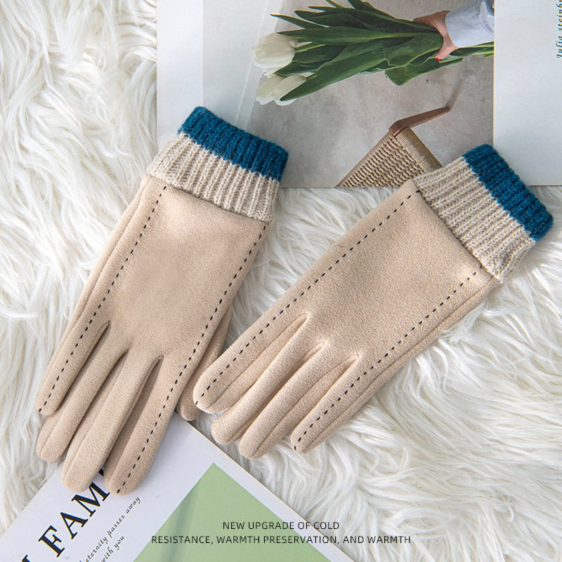 冬季保暖手套女款德绒手套防滑户外双指触屏加绒加厚防风滑雪手套