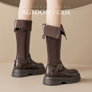 奥古狮登长筒靴女秋冬2025年新款厚底加绒美拉德不过膝高筒骑士靴