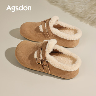 奥古狮登加绒勃肯鞋女2025新款冬季厚底包头棉鞋一脚蹬外穿雪地靴