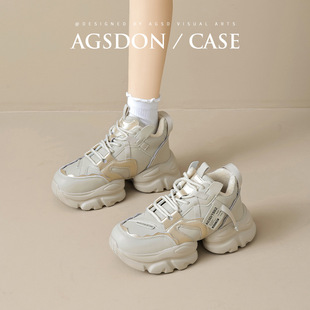 奥古狮登老爹鞋女2025冬季新款休闲鞋时尚厚底复古加绒松糕运动鞋