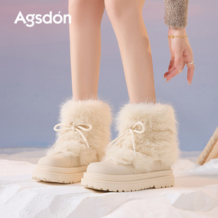 奥古狮登厚底雪地靴女2025新款冬季加绒加厚中筒短靴子棉鞋毛毛鞋