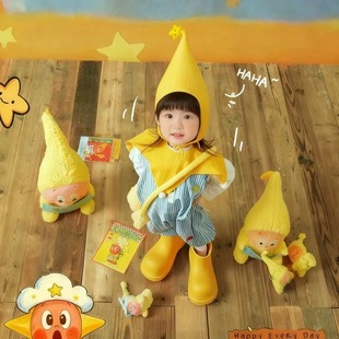 道具 黄色儿童拍照星星人帽子男女服装 周岁儿童条纹背带裤 摄影套装