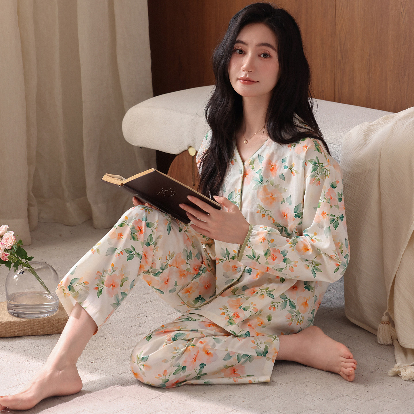 康汝雅春秋季纯棉可外穿女家居服