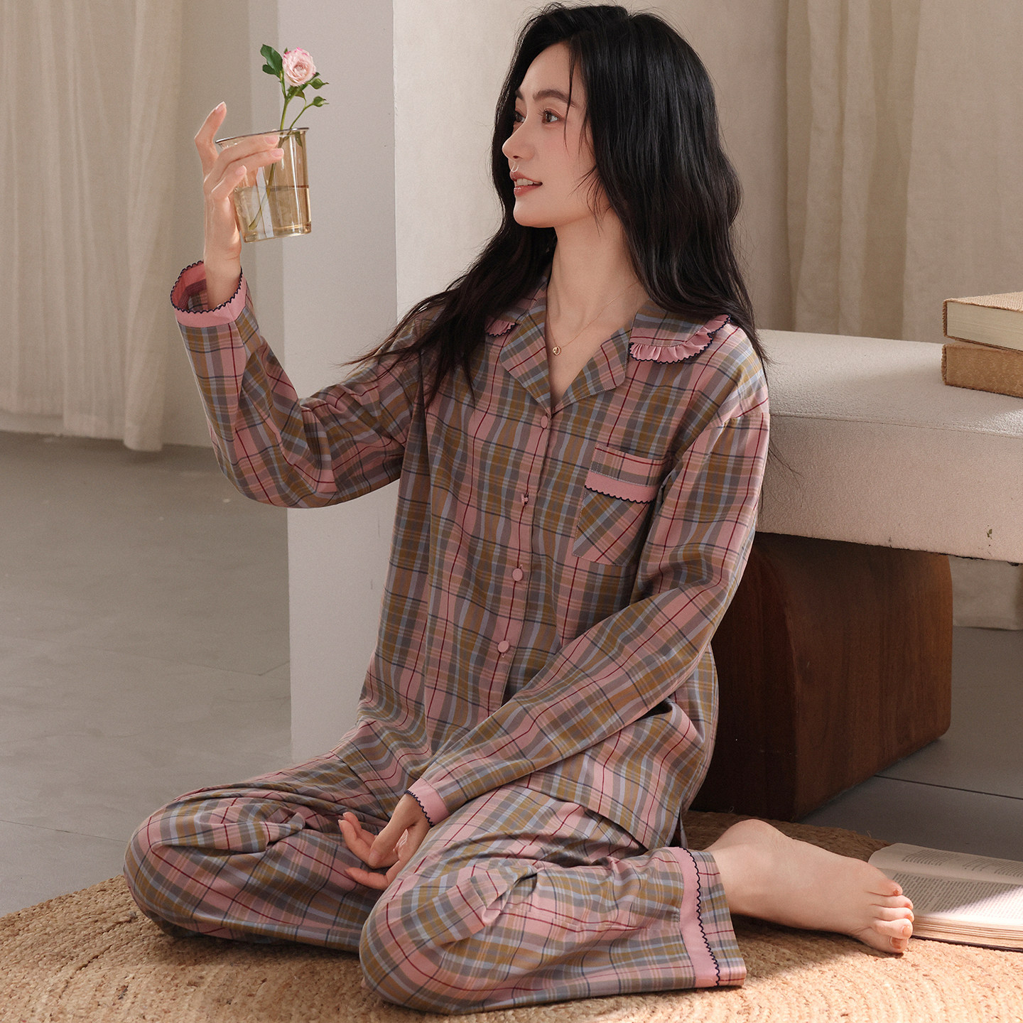康汝雅春秋季纯棉可外穿女家居服