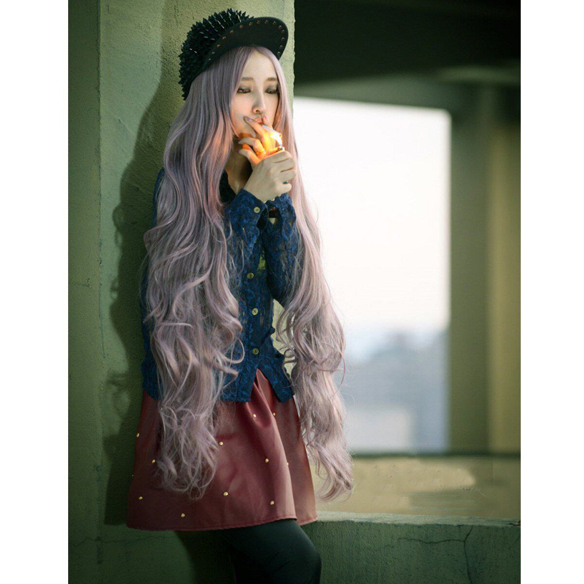 COSPLAY假发原宿风女一米超长卷发中分刘海长发1米香芋紫色假头发
