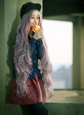 cosplay风紫色假头发中分刘海