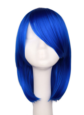 cosplay夜店演出派对斜刘海女短假发宝蓝色彩色bobo波波头假发