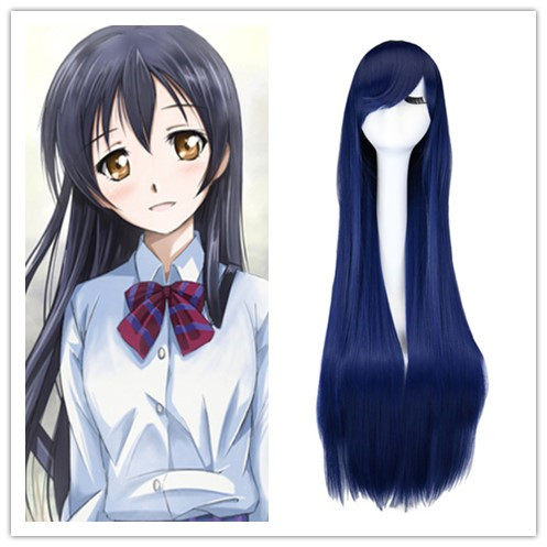 100cm深蓝藏青色园田海未cos假发《love live》海末酱/海爷假毛