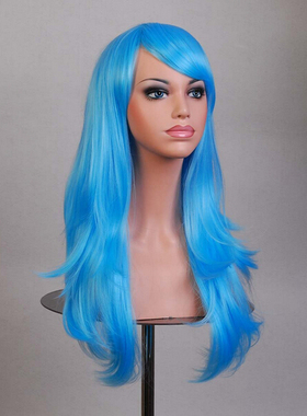 动漫假发女长卷发大波浪蓬松cosplay假发70CM天蓝色逼真发套