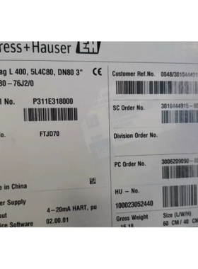 议价 E＋H电磁流量计Promag L400 5L4C80-76J2/0 DN80 480m3/h