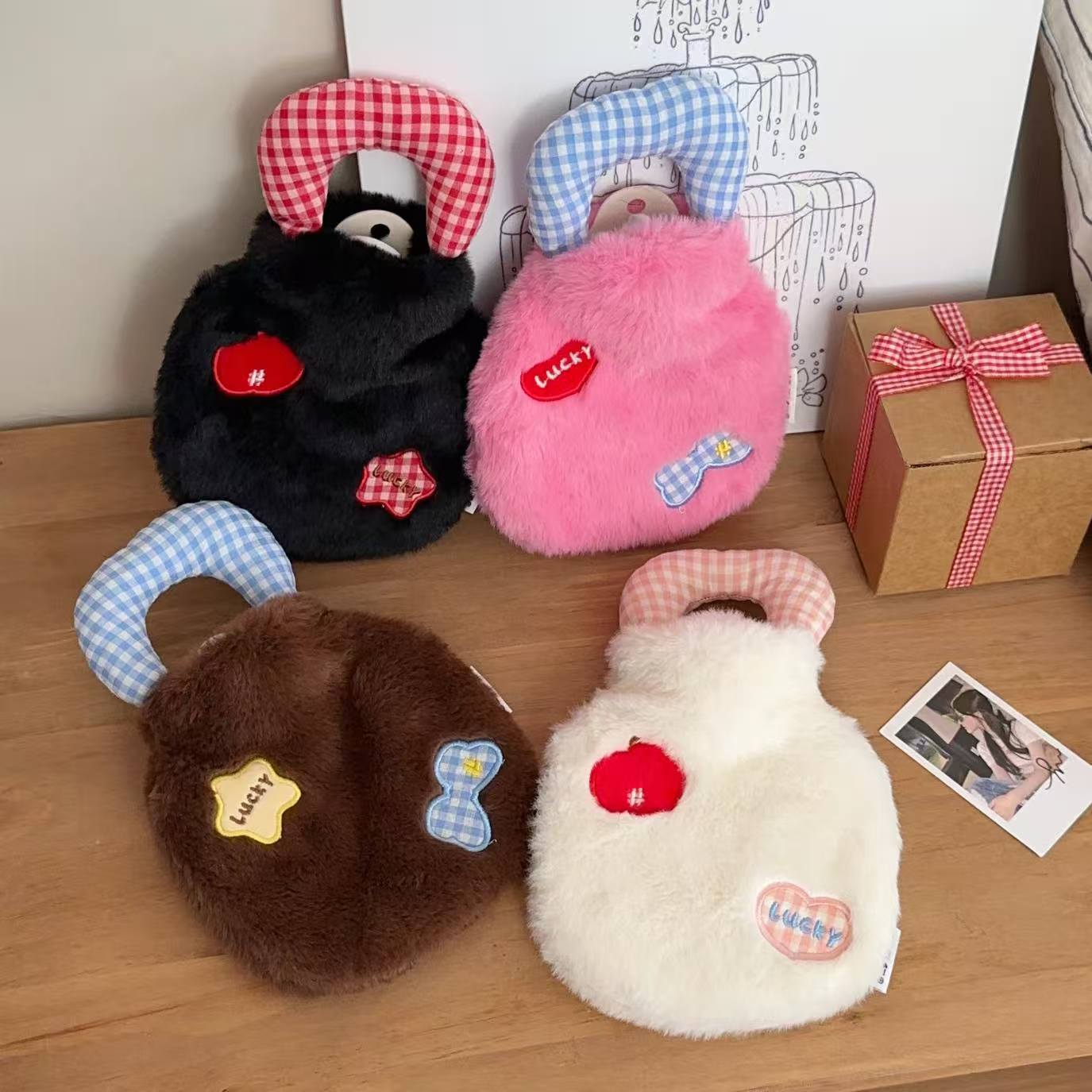 新款lucky手提热水袋注水加绒加厚暖手宝被窝专用女生冬天暖宝宝