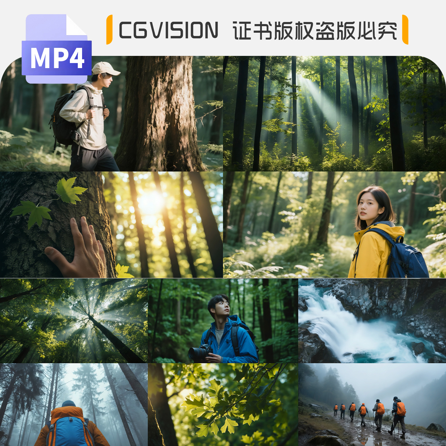 原始森林徒步旅行户外运动探险大自然风景剪辑短片4k背景视频素材