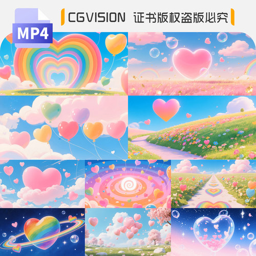 粉色梦幻卡通爱心气球童话世界儿童节演出舞蹈背景宽屏VJ视频素材