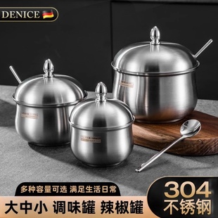 食品级304不锈钢猪油罐家用加厚隔热带盖盐罐辣椒罐家用厨房专用