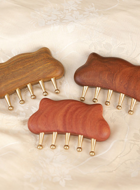 金丝檀铜齿猫耳按摩梳子实木漆家用女士顺发梳头部头皮经络刮痧