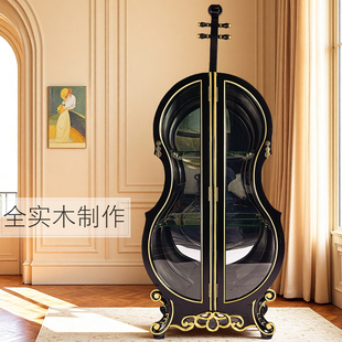 小提琴酒柜实木雕花玻璃双门客厅展示柜家用欧式美式轻奢摆件T2