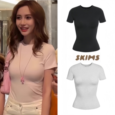 正品SKIMS修身平纹棉短袖T恤