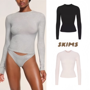正品现货SKIMS长袖T恤COTTON JERSEY长袖弹力修身长袖T恤上衣打底