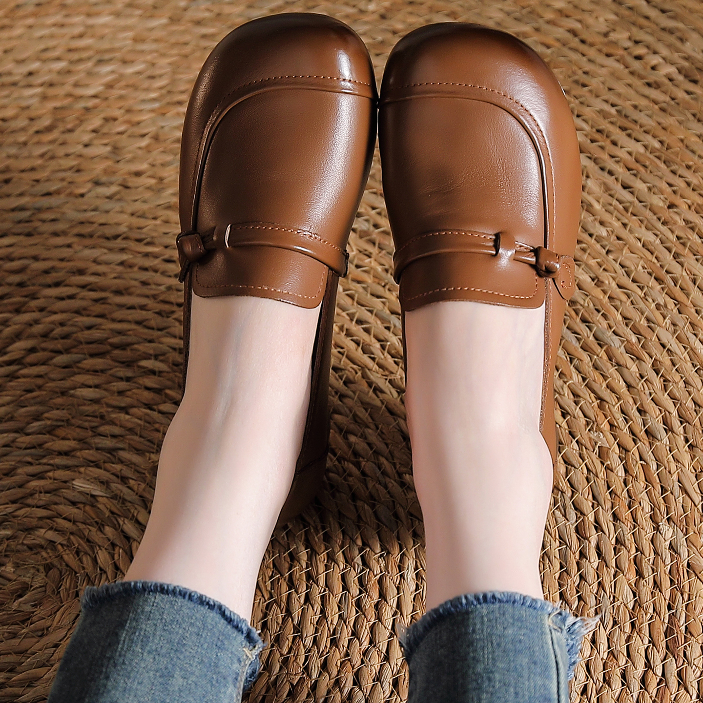 头层牛皮春秋款小皮鞋中跟单鞋