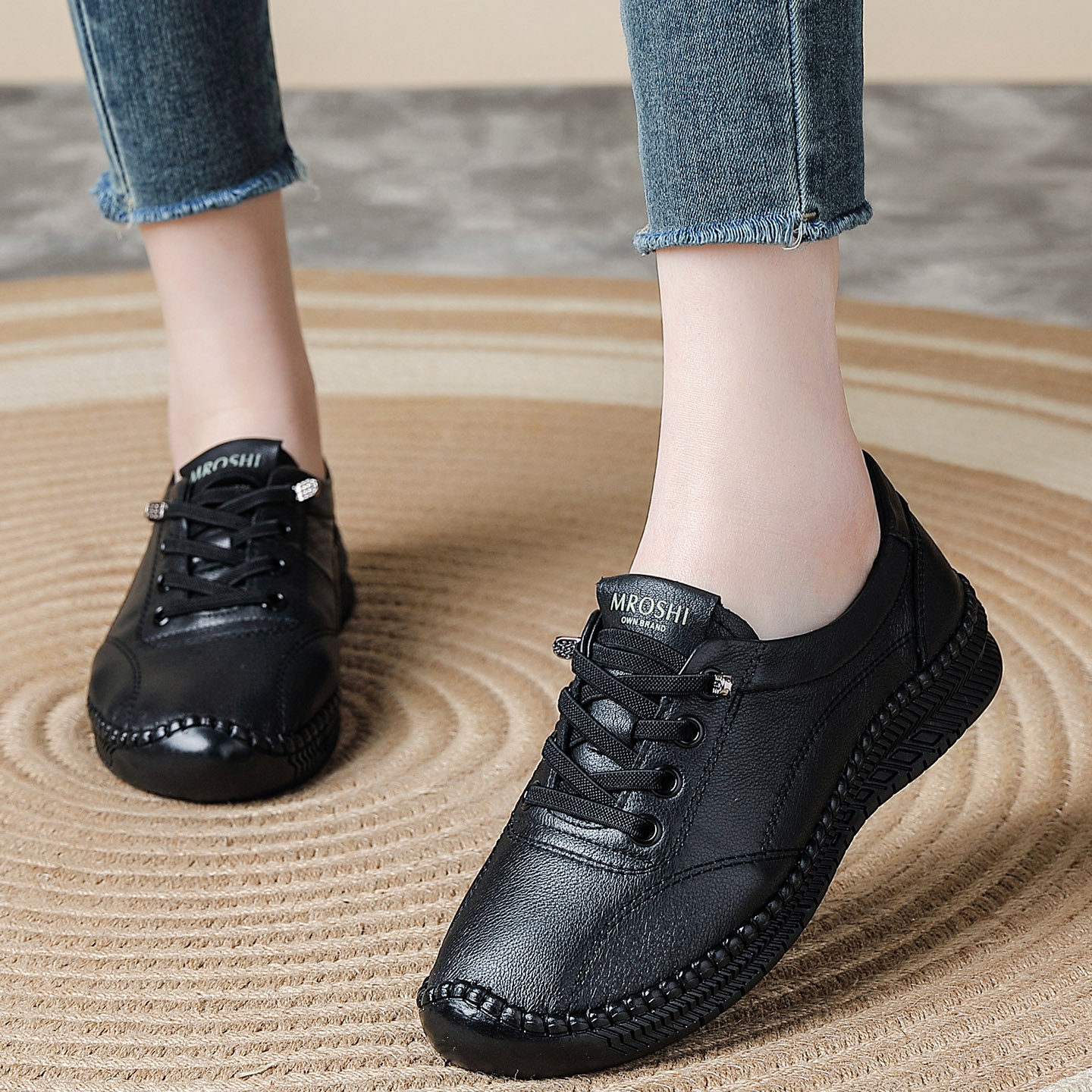 纯牛皮复古皮鞋厚底单鞋低跟懒人鞋真皮牛筋软底春秋款妈妈鞋子女,女鞋,深口单鞋,淘宝优惠券,粉丝福利购,淘宝优惠卷