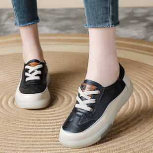 全牛皮板鞋春季新款轻便内增高小白鞋百搭大码休闲鞋子女真皮单鞋