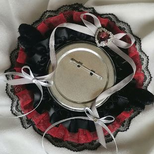 黑红蕾丝毛绒翅膀吧唧托配58-75mm徽章痛包diy材料成品手作谷美