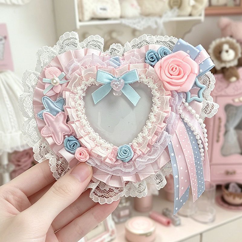 心形粉色蕾丝卡套成品手作谷美图片