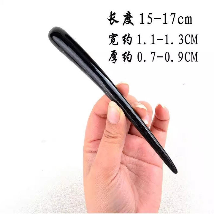 天然牛角长细半边棒点穴棒通用面部眼穴位按摩棒美容刮痧板拨筋棒
