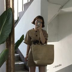 鬼馬系少女 韓系CHIC 單排扣 短袖連衣裙 配腰帶