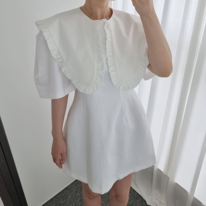 Big baby collar cute ear side contrast lovely dress