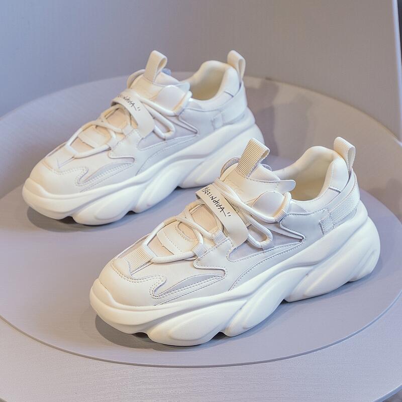 首谷真皮厚底老爹鞋女2024春秋新款百搭轻便显脚小软底休闲运动鞋