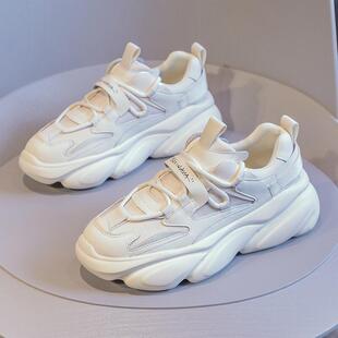 首谷真皮厚底老爹鞋女2024春秋新款百搭轻便显脚小软底休闲运动鞋