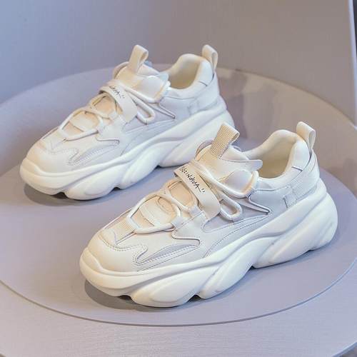 首谷真皮厚底老爹鞋女2024春秋新款百搭轻便显脚小软底休闲运动鞋