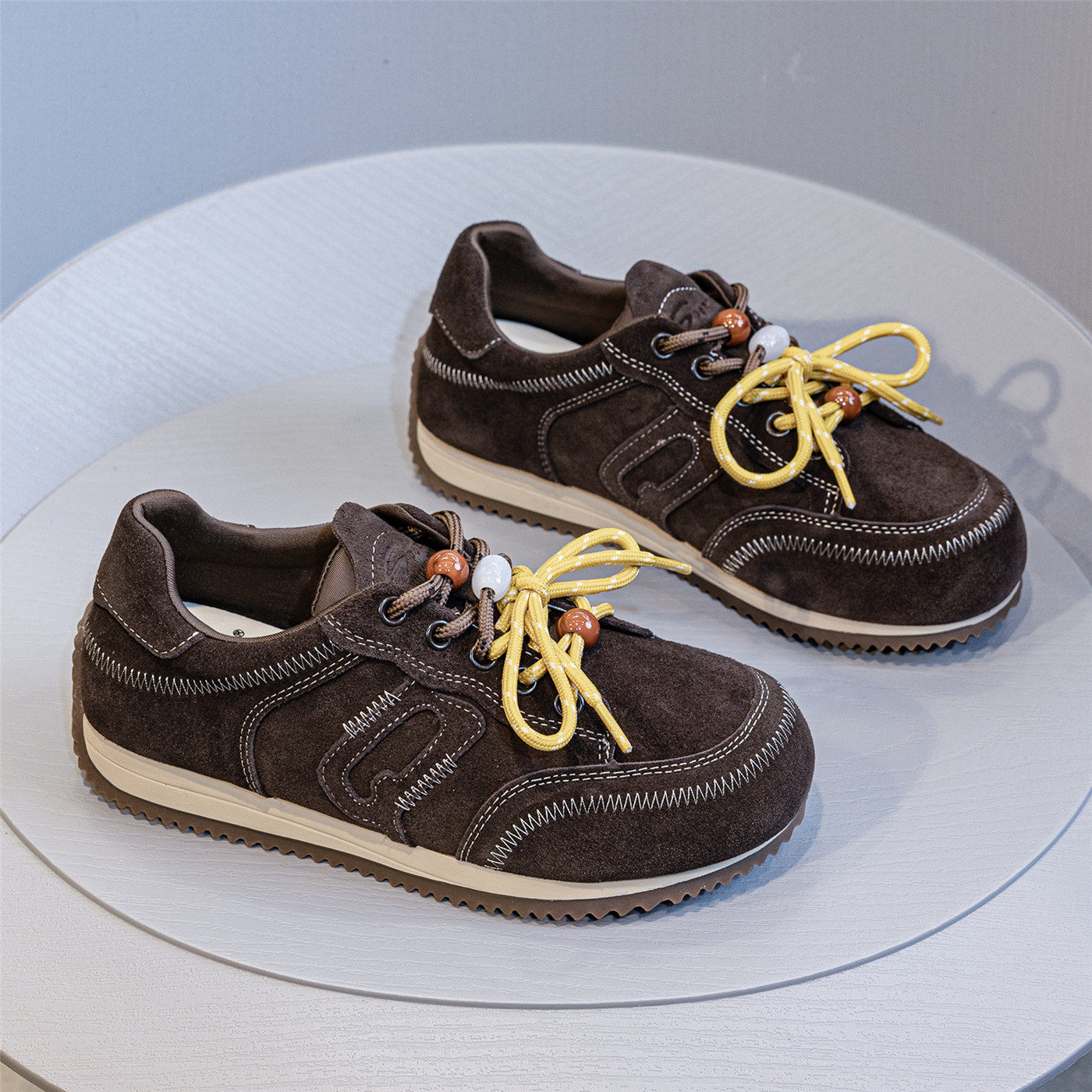 首谷正品厚底阿甘鞋女2025秋新款今年流行爆款百搭真皮休闲德训鞋