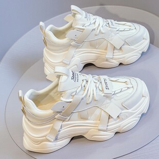 首谷厚底显脚小老爹鞋女春新款2023年韩版百搭真皮轻便舒适运动鞋