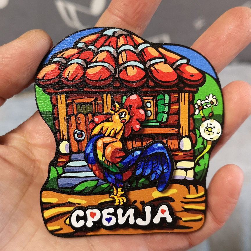 SERBIAN LOCALS BRING BACK BELGRADE FEATURED CARTOON WOODEN FRIDGE MAGNETS