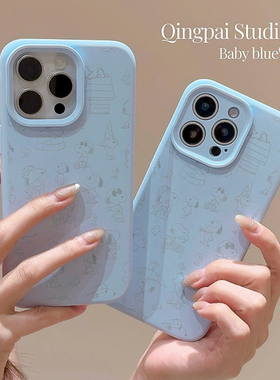 轻派卡通涂鸦史努比适用苹果16promax手机壳iphone13新款15pro女款14奶乎乎蓝色简约17air液态硅胶全包软壳
