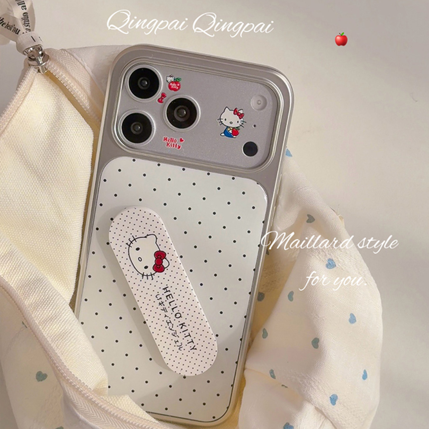 适用苹果手机壳简约电镀波点支架