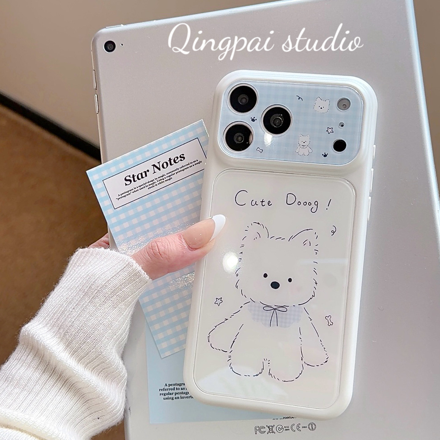 轻派童趣ins毛绒线条西高地小狗适用苹果17promax手机壳iphone16pro新款15promax女款15pro可爱卡通全包硬壳
