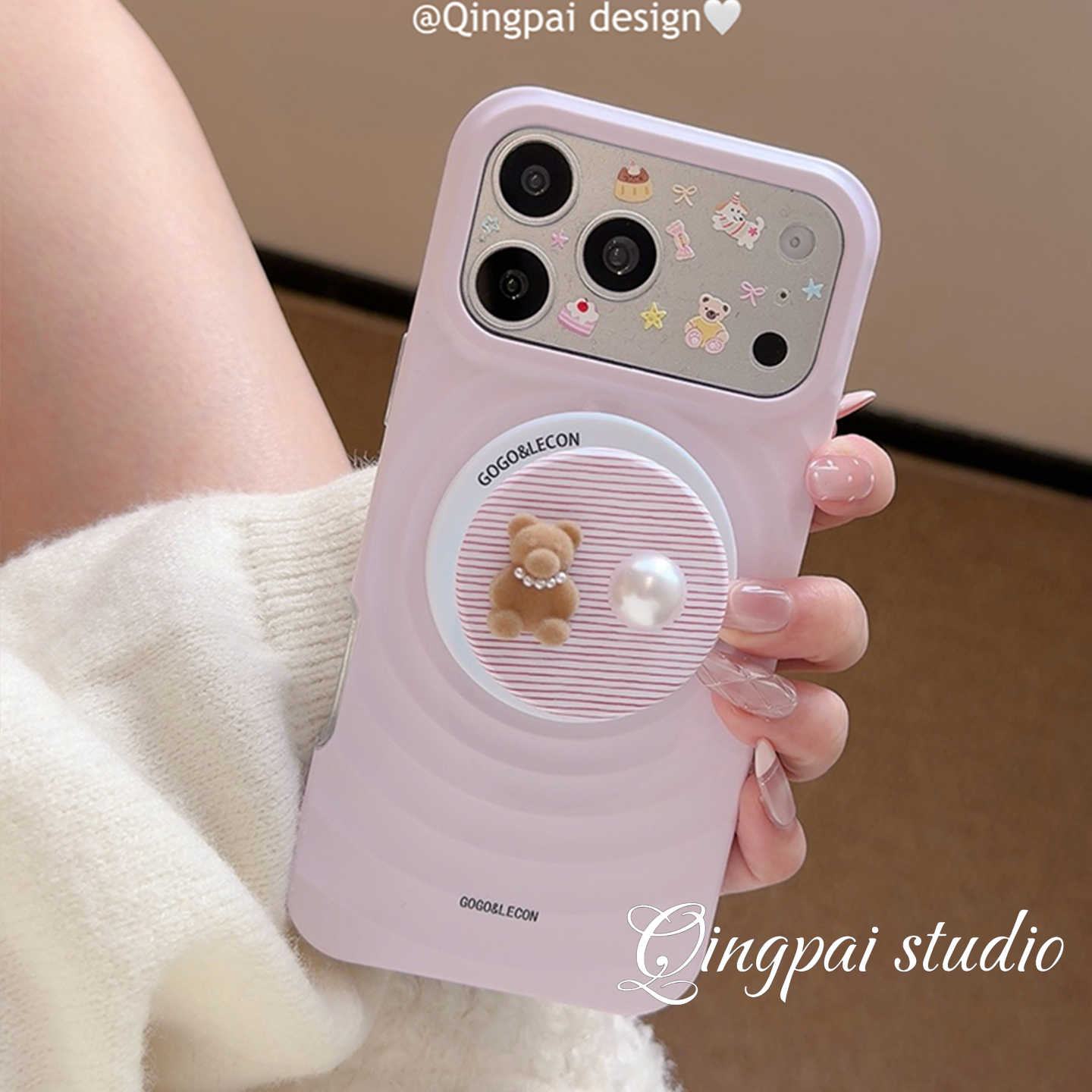 适用苹果手机壳韩系粉色波漾壳