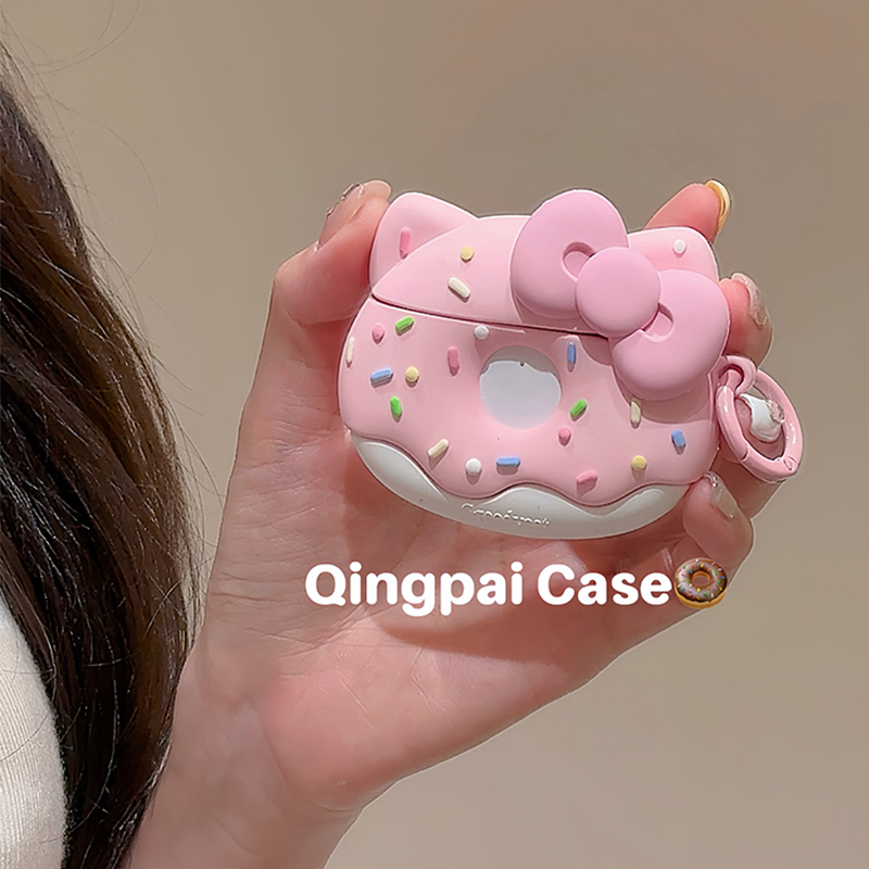 适用苹果耳机壳立体粉色甜甜圈