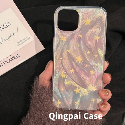 适用苹果手机壳ins渐变镭射星星