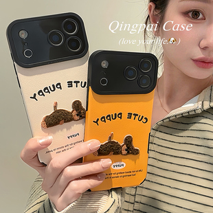 轻派情侣卡通立体刺绣腊肠狗适用苹果17promax手机壳iphone16pro新款 14创意日韩13网红全包摄像头软壳 15女款