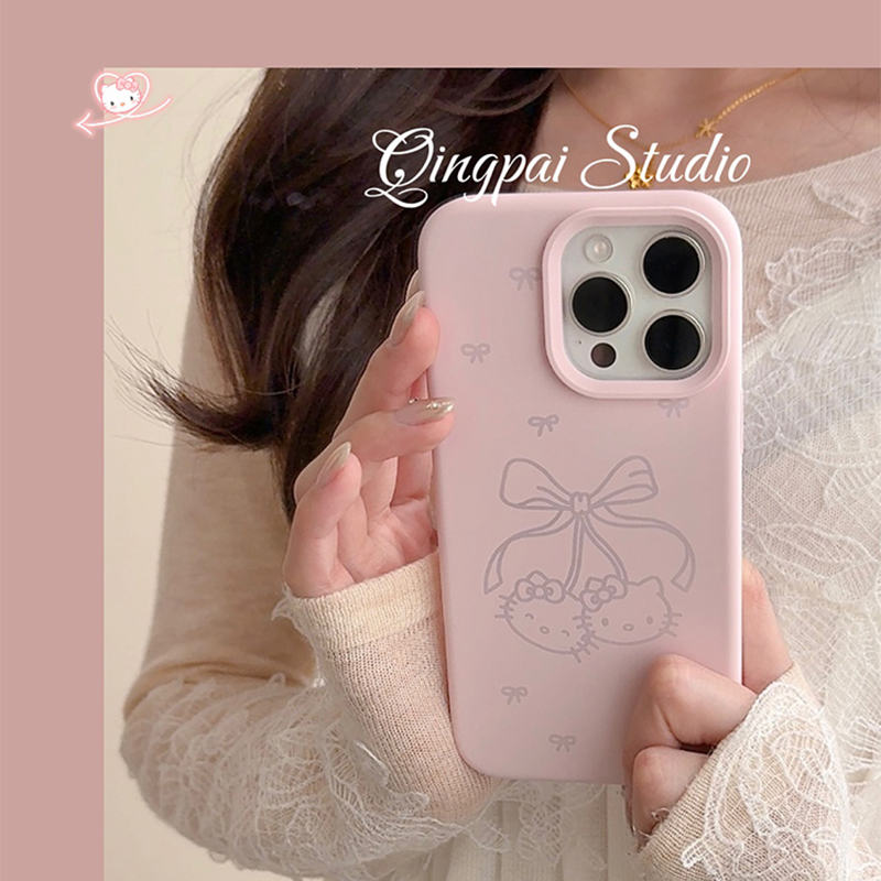 日韩粉色kitty猫液态硅胶手机壳